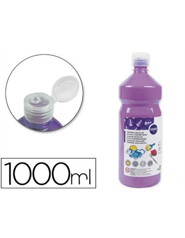 Gouache scolaire liderpapel liquide lavable fermeture sécurité brillante coloris lilas flacon 1000ml.
