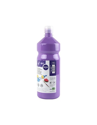 Gouache scolaire liderpapel liquide lavable fermeture sécurité brillante coloris lilas flacon 1000ml.