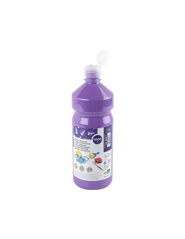 Gouache scolaire liderpapel liquide lavable fermeture sécurité brillante coloris lilas flacon 1000ml.
