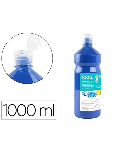 Gouache scolaire liderpapel liquide lavable fermeture sécurité brillante coloris bleu marine flacon 1000ml.