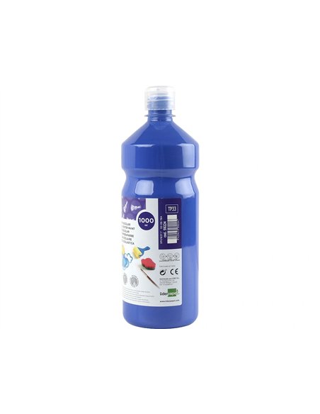 Gouache scolaire liderpapel liquide lavable fermeture sécurité brillante coloris bleu marine flacon 1000ml.