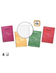 Lot de 10 cahiers à spirales dorés, 80 feuilles, 60 g/m², quadrillé, format folio, couverture plastifiée standard, couleurs asso