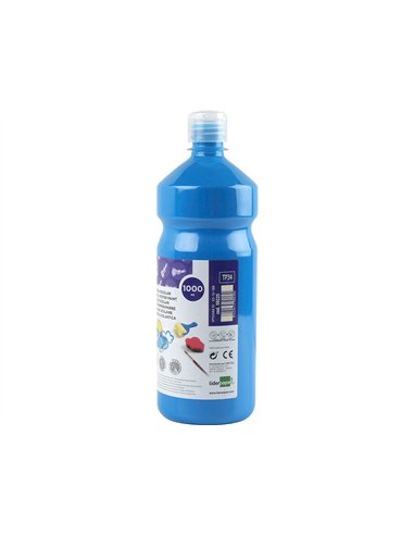 Gouache scolaire liderpapel liquide lavable fermeture sécurité brillante coloris bleu flacon 1000ml.