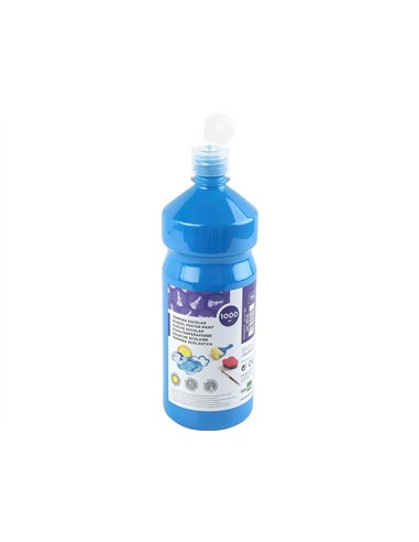 Gouache scolaire liderpapel liquide lavable fermeture sécurité brillante coloris bleu flacon 1000ml.