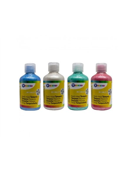 Gouache nacree tcolors prete a l emploi sechage rapide flacons de 250 ml 4 unites coloris assortis.
