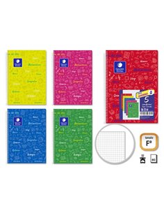 Lot de 5 cahiers Folio dorés 80 feuilles 90 g/m² quadrillé 4x4 - Résistants - Idéal pour les étudiants - Couverture lignée - Cou