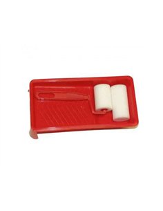 Set rouleau a peindre manche plastique avec 2 manchons 45 et 70 mm et 1 bac a peindre 22x11 cm.