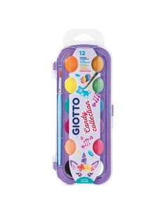 Coffret Giotto Candy Collection de 12 aquarelles 30 mm + pinceau - Couleurs vives, intenses et éclatantes - Haute couvrance - Co