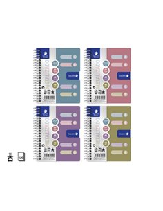 Lot de 12 cahiers A6 dorés, 120 feuilles, 90 g/m², quadrillage 5x5, couverture polypropylène, 4 intercalaires, couleurs métallis
