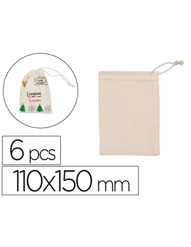 Pochons sodertex en coton 150gm2 110x150mm 6 pcs coloris écru.