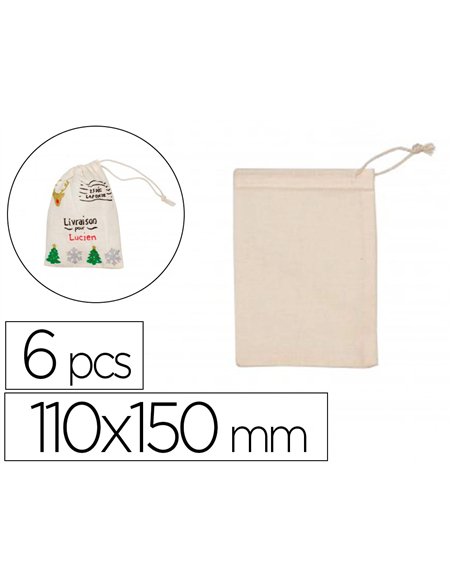 Pochons sodertex en coton 150gm2 110x150mm 6 pcs coloris écru.