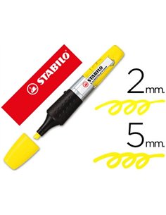 Surligneur stabilo luminator tracé 2/5mm encre liquide niveau visible base ergonomique coloris jaune.