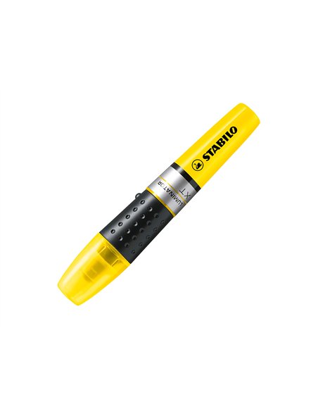 Surligneur stabilo luminator tracé 2/5mm encre liquide niveau visible base ergonomique coloris jaune.