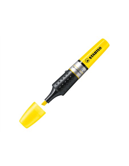 Surligneur stabilo luminator tracé 2/5mm encre liquide niveau visible base ergonomique coloris jaune.