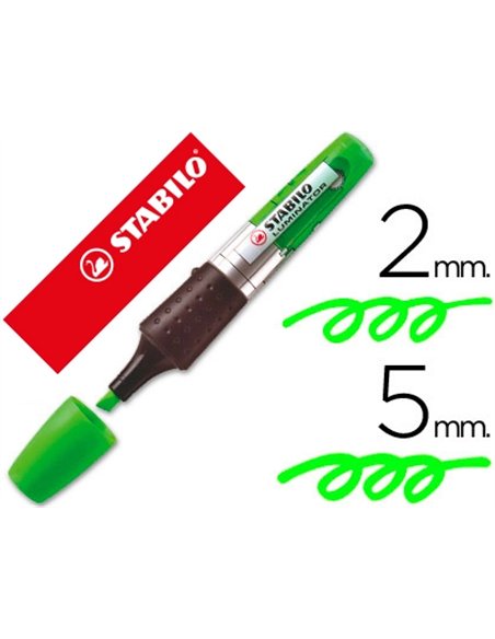 Surligneur stabilo luminator tracé 2/5mm encre liquide niveau visible base ergonomique couleur vert.