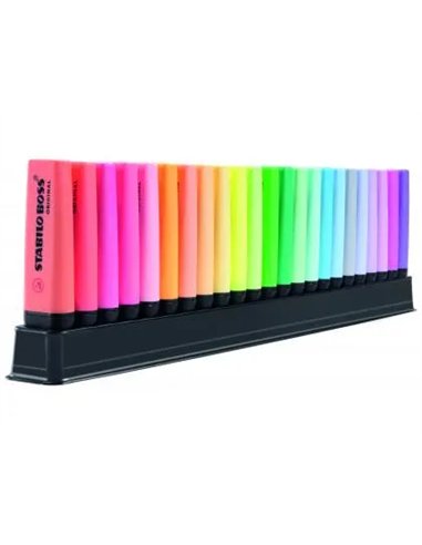 Surligneur stabilo boss original rechargeable pointe biseautee trace 2/5mm deskset 23 unites assorties.
