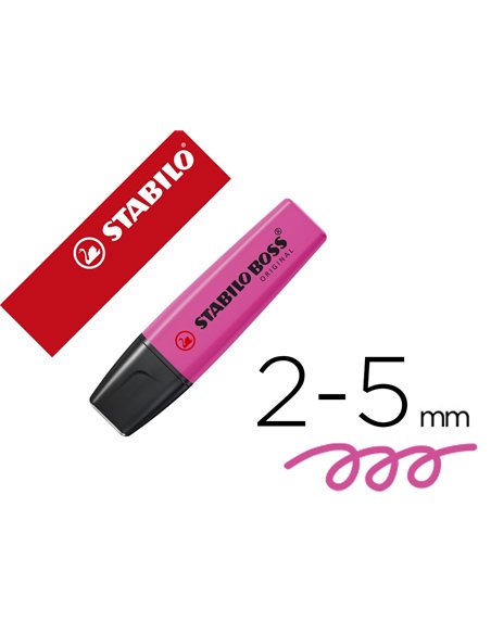 Surligneur stabilo boss tracé 2/5mm pointe biseautée encre universelle base eau résistante lumière coloris lilas.