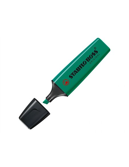 Surligneur stabilo boss tracé 2/5mm pointe biseautée encre universelle base eau résistante lumière coloris turquoise.