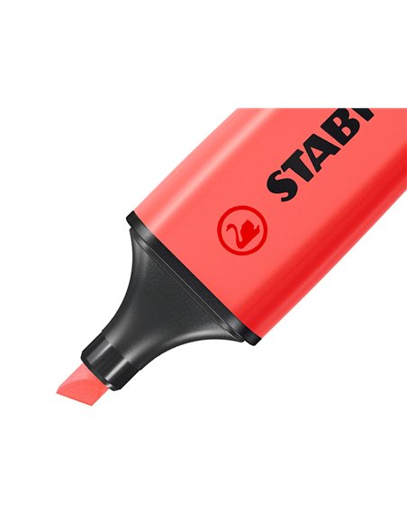 Surligneur stabilo boss tracé 2/5mm pointe biseautée encre universelle base eau résistante lumière coloris rouge.