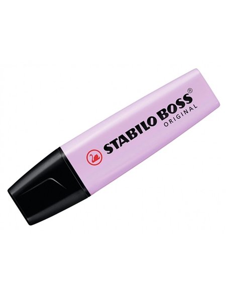 Surligneur stabilo boss pastel tracé 2/5mm pointe biseautée encre universelle base eau résistante lumière brume lilas.