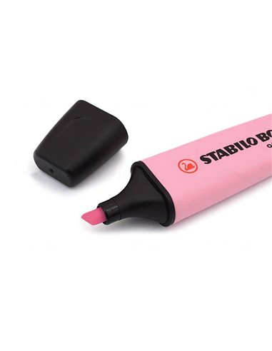 Surligneur stabilo boss pastel tracé 2/5mm pointe biseautée encre universelle base eau résistante lumière soupçon rose.