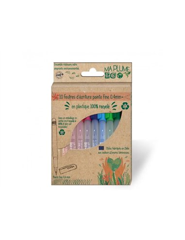 Etui feutres ecriture recycles ulmann pointe 0,4mm 10 unites coloris assortis.