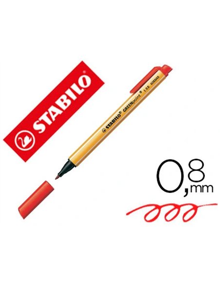 Feutre stabilo greenpoint plastique recyclé pointe large robuste écriture douceur surlignage expressif couleur rouge.