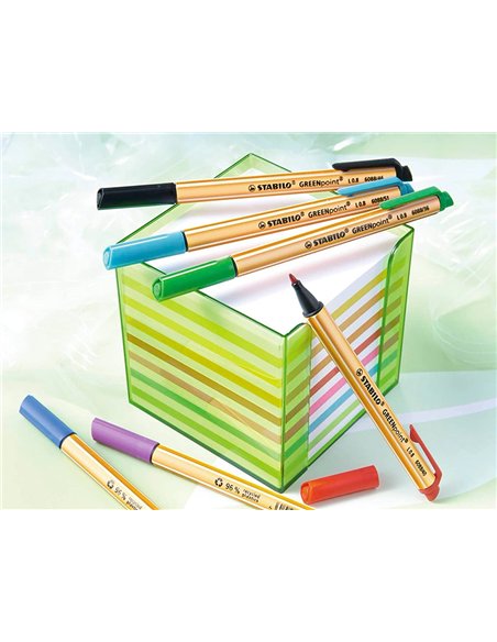 Stylo-feutre stabilo greenpoint plastique recycle ecriture moyenne 0,8mm pointe multifonction coloris vert.