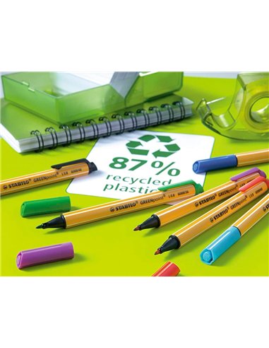 Stylo-feutre stabilo greenpoint plastique recycle ecriture moyenne 0,8mm pointe multifonction coloris vert.