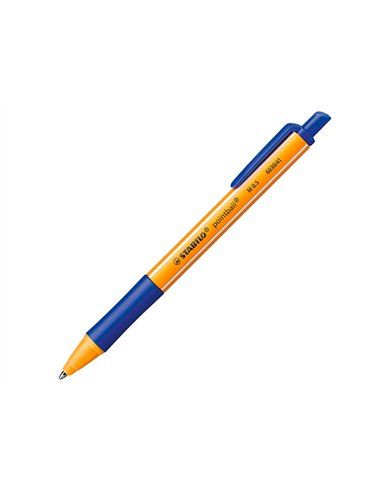 Stylo-bille stabilo pointball plastique recyclé 3500m d'écriture rechargeable rétractable grip antidérapant bleu.
