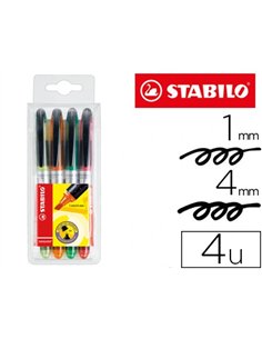 Surligneur stabilo navigator modèle poche clip résistance intense lumière couleurs assorties pochette 4 unités.