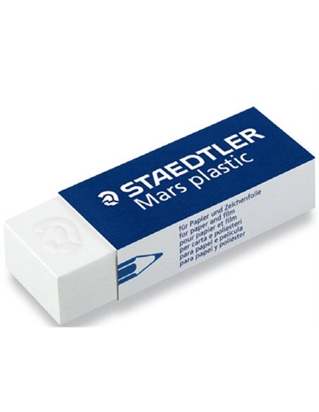 Gomme staedtler mars plastic 65x23x13mm crayons mines papier calque film coloris blanc.