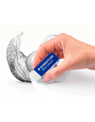 Gomme staedtler mars plastic 65x23x13mm crayons mines papier calque film coloris blanc.
