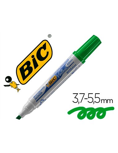 Marqueur bic velleda 1751 effaçable pointe biseautée tracé 2/5mm encre base alcool inodore corps plastique vert.