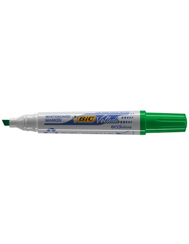 Marqueur bic velleda 1751 effaçable pointe biseautée tracé 2/5mm encre base alcool inodore corps plastique vert.