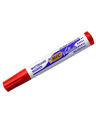 Marqueur bic velleda 1701 effaçable pointe ogive tracé 1.5mm encre base alcool inodore corps plastique rouge.