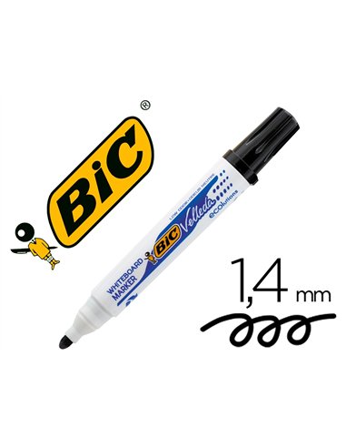 Marqueur bic velleda 1701 effaçable pointe ogive tracé 1-5mm encre base alcool inodore corps plastique noir.