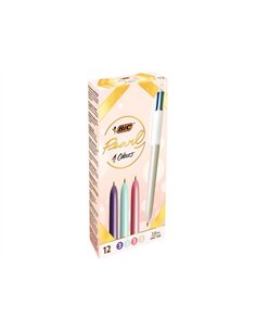 Stylo bille bic 4 couleurs pearl pm 1mm coloris assortis boite de 12 unites.