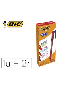 Roller bic gel-ocity illusion pointe moyenne 0,7mm grip caoutchouc encre effacable et rechargeable rouge + 2 recharges.