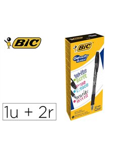 Roller bic gel-ocity illusion pointe moyenne 0,7mm grip caoutchouc encre effacable et rechargeable noire + 2 recharges.