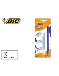 Roller bic gel-ocity illusion pointe moyenne 0,7mm grip caoutchouc encre effacable et rechargeable bleue set 3 unites.