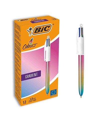 Stylo-bille bic 4 couleurs retractables irise pointe moyenne 1,0mm.