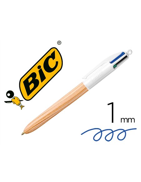 Stylo-bille bic 4 couleurs wood pointe moyenne 1mm boite 12 unites.
