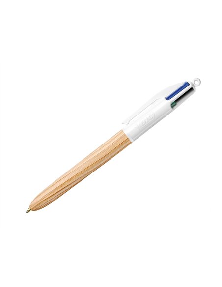 Stylo-bille bic 4 couleurs wood pointe moyenne 1mm boite 12 unites.