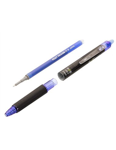 Roller pilot frixion point clicker 05 encre gel thermosensible effacable rechargeable bleu.