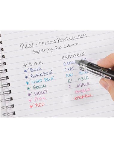Roller pilot frixion point clicker 05 encre gel thermosensible effacable rechargeable noir.