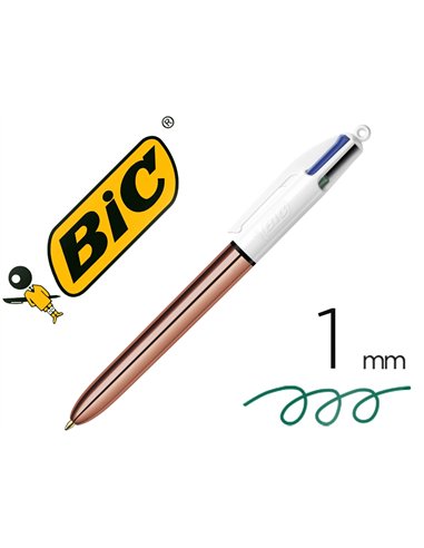 Stylo-bille bic 4 couleurs shine retractable rechargeable pointe moyenne 1mm corps blanc/or rose.