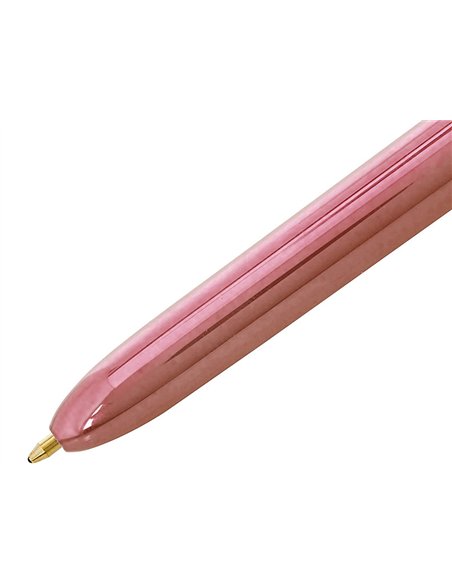 Stylo-bille bic 4 couleurs shine retractable rechargeable pointe moyenne 1mm corps blanc/or rose.