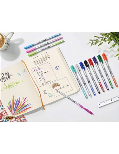 Feutre d'ecriture bic intensity pointe medium pack semi durable de 12 unites coloris assortis.