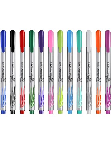 Feutre d'ecriture bic intensity pointe medium pack semi durable de 12 unites coloris assortis.